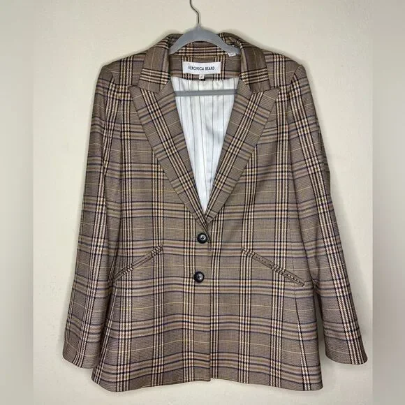 Veronica Beard Maci Plaid Dickey Blazer Tan Jacket Size 8 - Picture 8 of 14